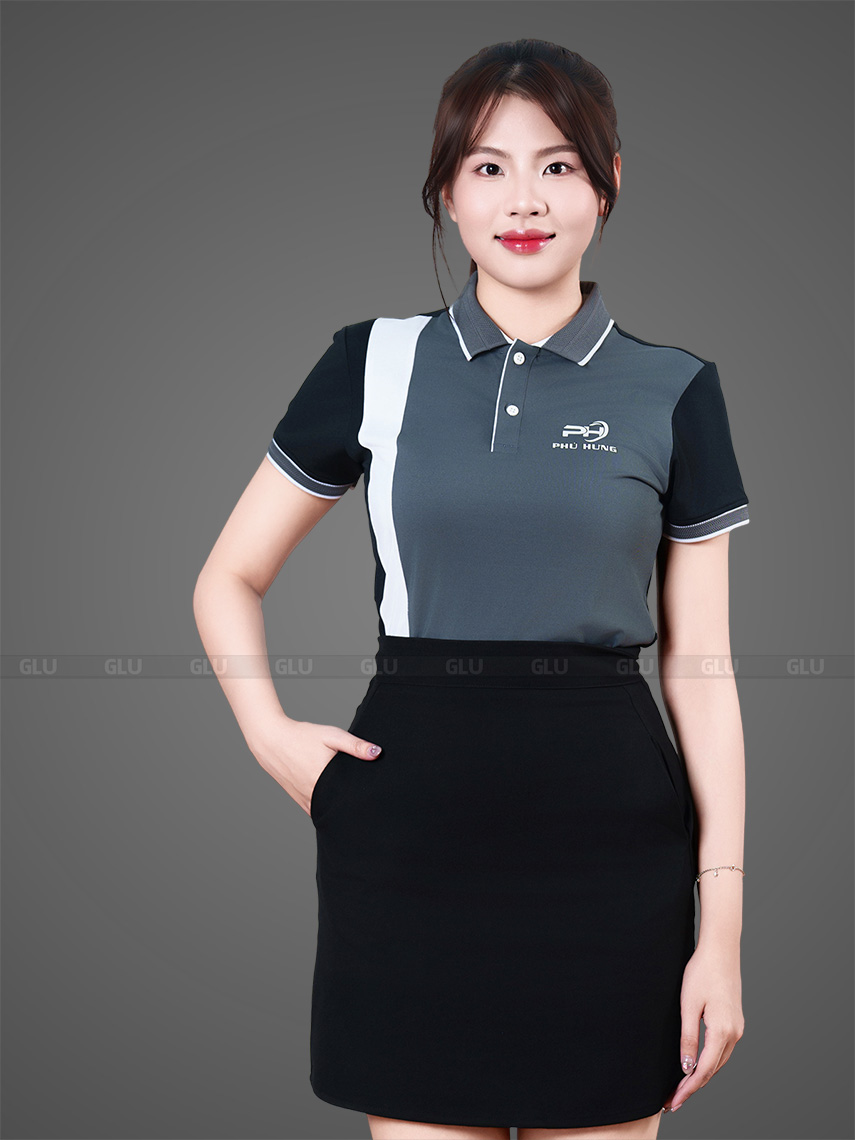 đặt may áo thun đồng phục màu xám phối đen cao cấp dn0022 (3)