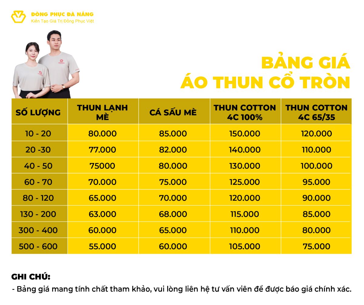 Bảng giá may áo thun cổ tròn đồng phục tại đà nẵng