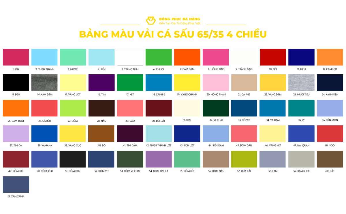 Bảng màu vải các sấu 65/35 4 chiều