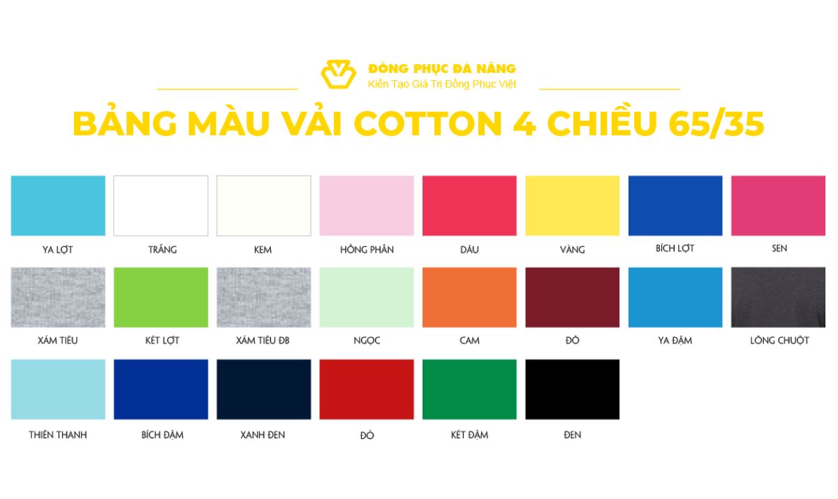 Bảng màu vài cotton 4 chiều 65/35