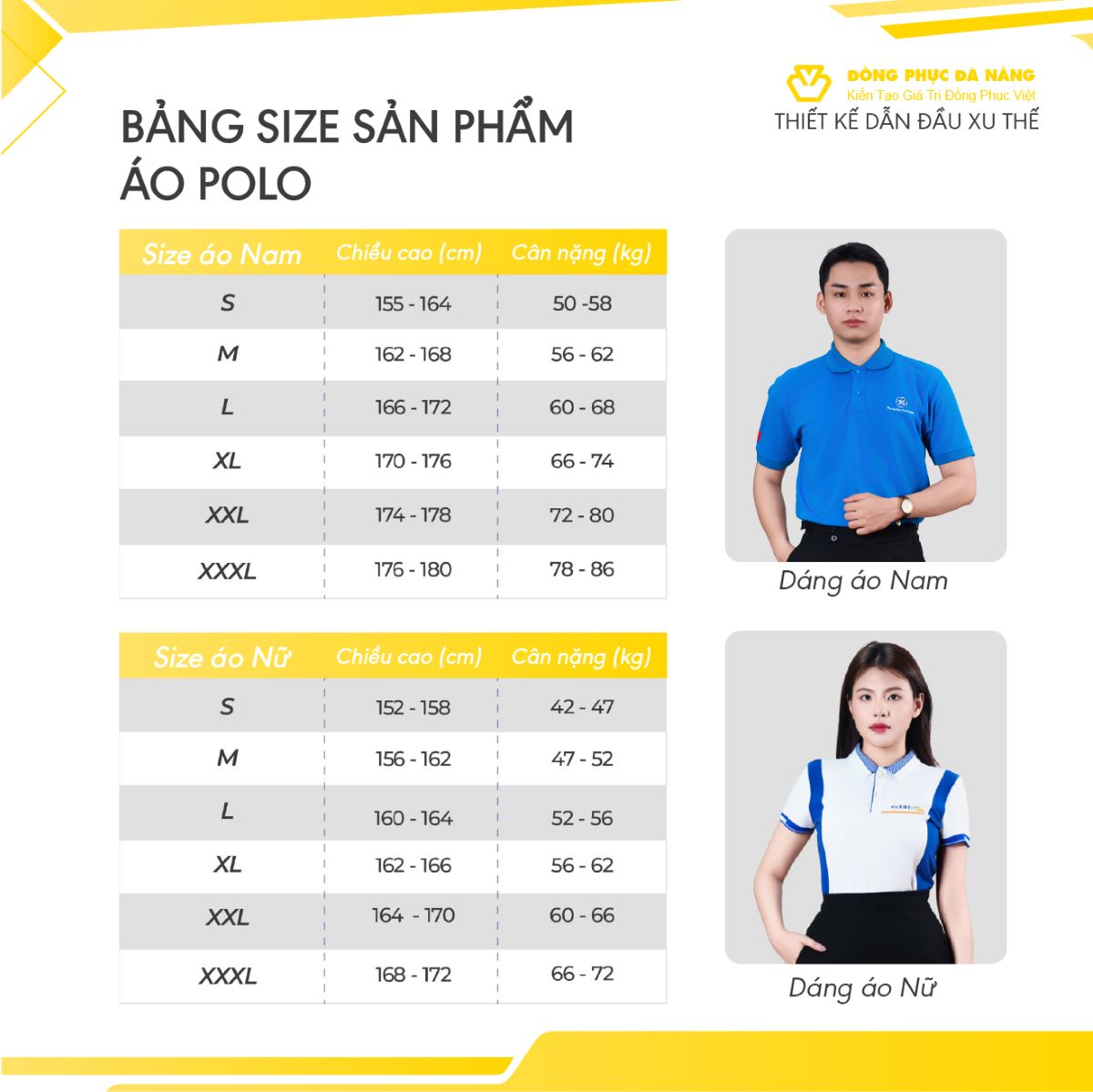bảng size áo polo đồng phục