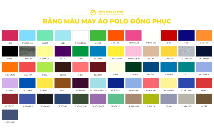 bảng màu vải may áo polo đồng phục