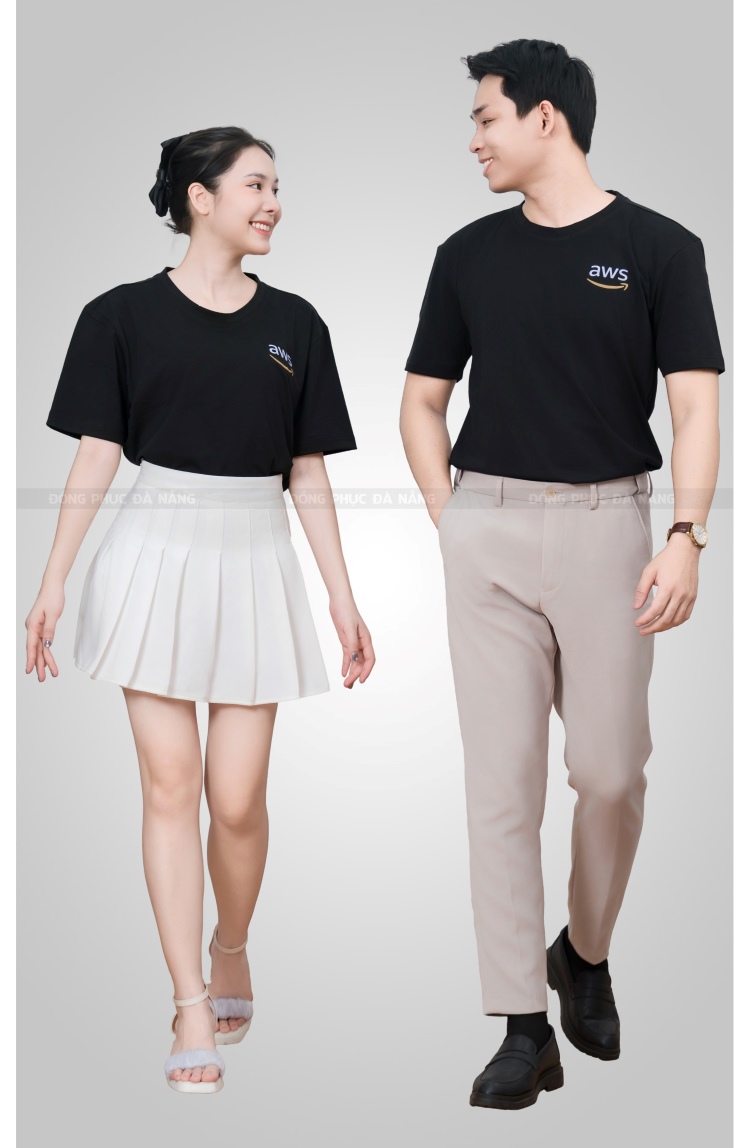 mẫu áo phông đồng phục cổ tròn màu đen