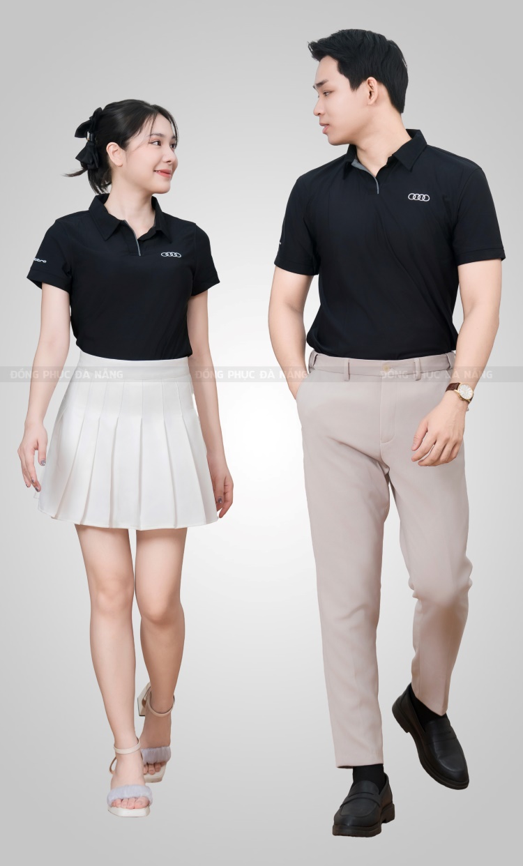 mẫu áo đồng phục polo màu đen thanh lịch