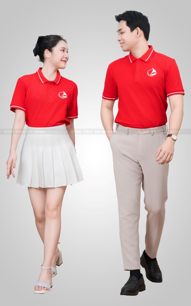mẫu áo polo đồng phục màu đỏ sang trọng