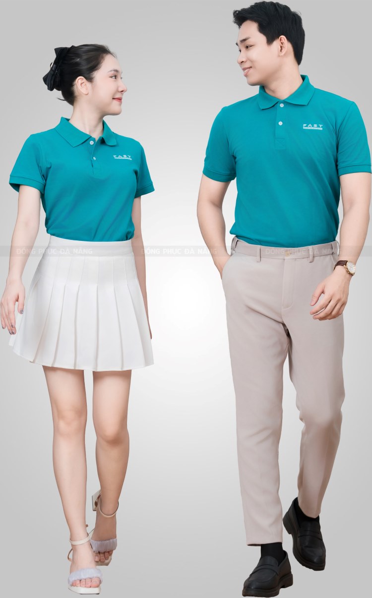 mẫu áo thun đồng phục công sở màu xanh sang trọng